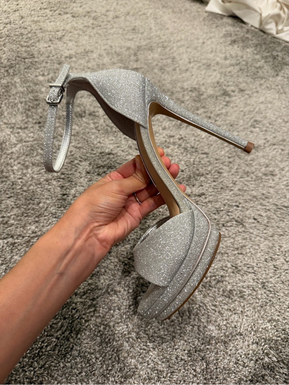 Gianni Bini Silver Glitter Ankle-Strap Heels